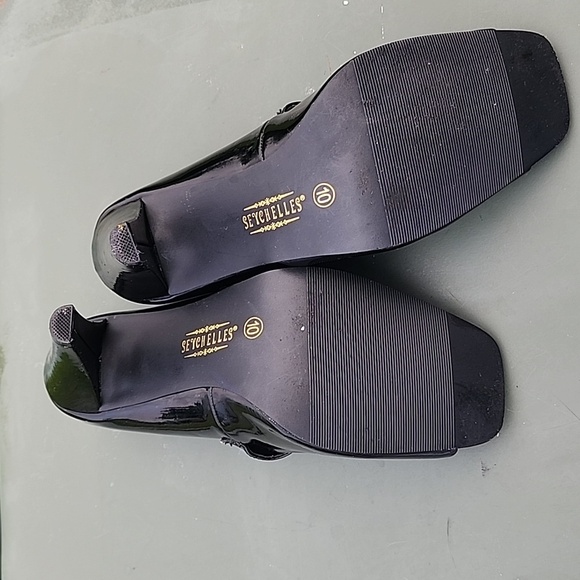 Seychelles Mary Jane Patent Peep Toe Black Heels Size 10 - Picture 9 of 12